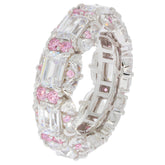 Luxurious sterling silver ring featuring dazzling pink and clear gemstones in an elegant design.